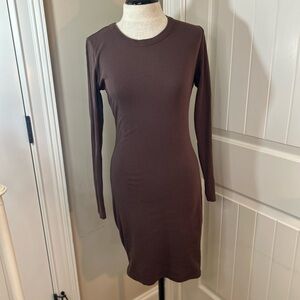 JLUXLABEL Brown Ribbed Bodycon Long Sleeve Dress